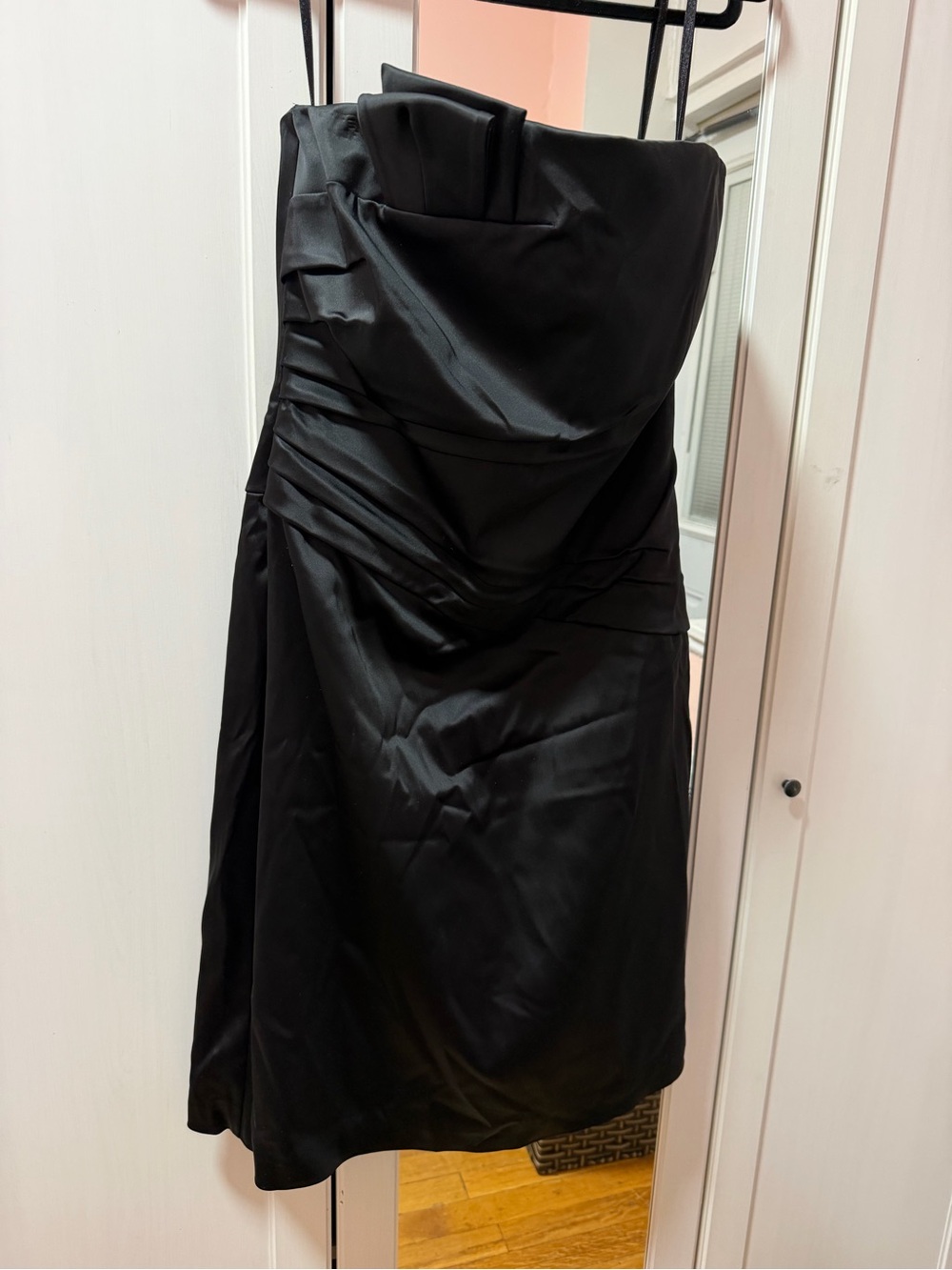 NWT White House Black Market Strapless Ruched Satin Cocktail Dress Black Size 12
